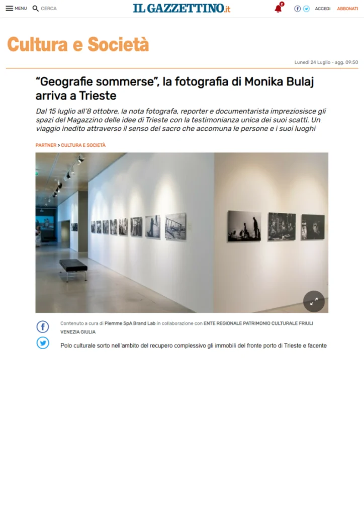 Articolo del sito web ilgazzettino.it sulla mostra Geografie sommerse di Monika Bulaj al Magazzino delle idee