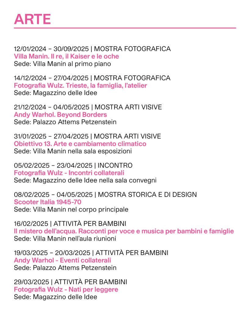 Calendario eventi sedi ERPAC - ARTE