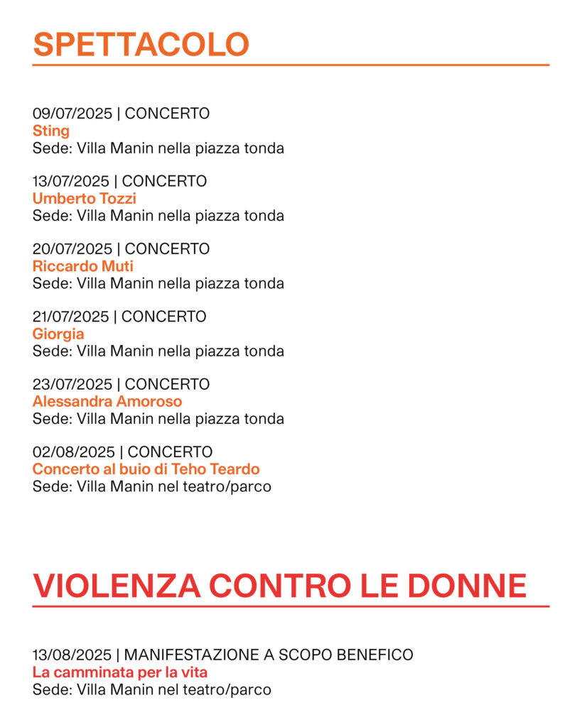 Calendario eventi sedi ERPAC - SPETTACOLI