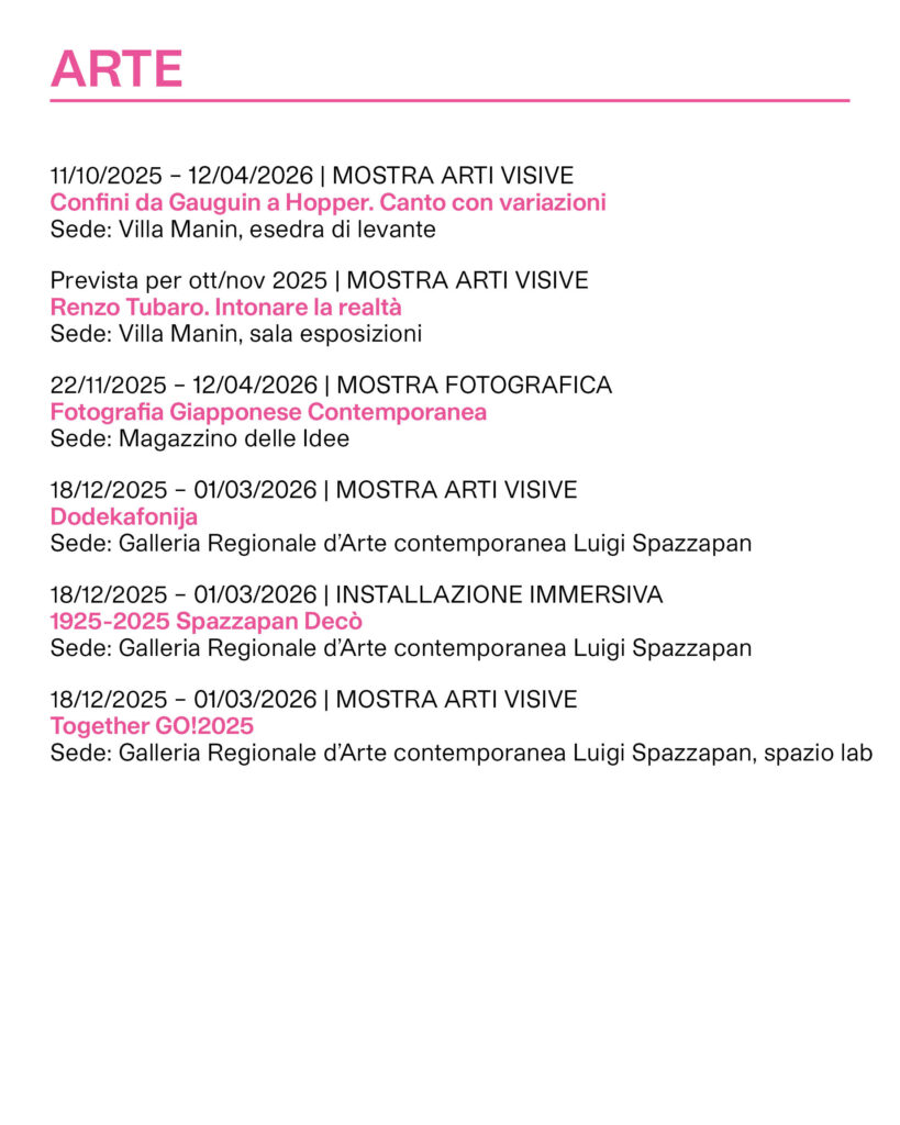 Calendario eventi ERPAC 2025
